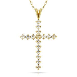 1ct Created Diamond Cross Pendant Real 14k Yellow Gold Religious Crucifix Charm